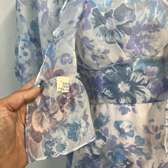 Vintage 70's Lorrie Deb Dress & Cape size 13/14 Blue Floral Bridesmaid Wedding - Picture 9 of 16